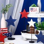 Wesiti 6 Pcs Patriotic Table Centerpieces Decoration 4th of July Wooden Tall Standing Star Block Set Rustic Glitter Red White Blue Sign Independence Day Decor for Memorial Day Home Room(Classic)
