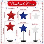 Wesiti 6 Pcs Patriotic Table Centerpieces Decoration 4th of July Wooden Tall Standing Star Block Set Rustic Glitter Red White Blue Sign Independence Day Decor for Memorial Day Home Room(Classic)