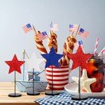 Wesiti 6 Pcs Patriotic Table Centerpieces Decoration 4th of July Wooden Tall Standing Star Block Set Rustic Glitter Red White Blue Sign Independence Day Decor for Memorial Day Home Room(Classic)
