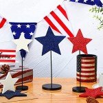 Wesiti 6 Pcs Patriotic Table Centerpieces Decoration 4th of July Wooden Tall Standing Star Block Set Rustic Glitter Red White Blue Sign Independence Day Decor for Memorial Day Home Room(Classic)
