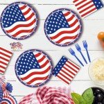 Veramz 50PCS 4th of July Party Supplies, include 25 Dessert plate, 25 Napkin, Patriotic Party Plates Memorial Day Dinner Dessert Plates Red White Blue Dinnerware Tableware, Serves 25 Guests