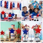 Wesiti 6 Pcs Patriotic Table Centerpieces Decoration 4th of July Wooden Tall Standing Star Block Set Rustic Glitter Red White Blue Sign Independence Day Decor for Memorial Day Home Room(Classic)