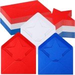 Feifeiya 60 Set Patriotic Greeting Star Cards with Envelopes 3 Colors 5.12 x 3.74 Inch Red White Blue Memorial Day Card Bulk for Veterans Day Appreciation Note Card
