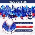 100 Feet 4th of July Tinsel Garland Red White Blue Patriotic Star Garland Twisted Hanging Streamer for 4th of July Party Decoration Independence Day Memorial Celebration (Style B)