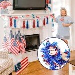 100 Feet 4th of July Tinsel Garland Red White Blue Patriotic Star Garland Twisted Hanging Streamer for 4th of July Party Decoration Independence Day Memorial Celebration (Style B)
