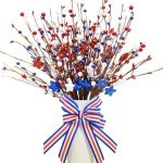 6 Pcs Patriotic Artificial Flowers 4th of July Decorations - 17 Inch Red White Blue Picks with 1.64 Yard Ribbon for Table Centerpieces, Independence Day, Memorial Day, Party, Office, Vase Filler
