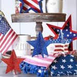 COCHIE 6 Inch Labor Day Decorations Wooden Stars Set, 3D Glitter Star Memorial Day Tiered Tray Decor, 4th of July Red White Blue Patriotic Decoration for Home Table Desk Door Shelf (Flag Style)