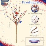 6 Pcs Patriotic Artificial Flowers 4th of July Decorations - 17 Inch Red White Blue Picks with 1.64 Yard Ribbon for Table Centerpieces, Independence Day, Memorial Day, Party, Office, Vase Filler