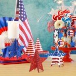 COCHIE 6 Inch Labor Day Decorations Wooden Stars Set, 3D Glitter Star Memorial Day Tiered Tray Decor, 4th of July Red White Blue Patriotic Decoration for Home Table Desk Door Shelf (Flag Style)