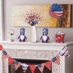 6 Pcs Patriotic Artificial Flowers 4th of July Decorations - 17 Inch Red White Blue Picks with 1.64 Yard Ribbon for Table Centerpieces, Independence Day, Memorial Day, Party, Office, Vase Filler