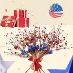 6 Pcs Patriotic Artificial Flowers 4th of July Decorations - 17 Inch Red White Blue Picks with 1.64 Yard Ribbon for Table Centerpieces, Independence Day, Memorial Day, Party, Office, Vase Filler