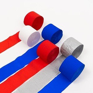 HOUSE OF PARTY 4th of July Crepe Paper Streamers - Patriotic Red, White, Blue and Sliver Decorations - 6 Rolls, 492ft Total Length - Perfect for Independence Day Celebrations!