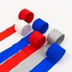 HOUSE OF PARTY 4th of July Crepe Paper Streamers - Patriotic Red, White, Blue and Sliver Decorations - 6 Rolls, 492ft Total Length - Perfect for Independence Day Celebrations!