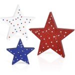 COCHIE 4th of July Decorations Wooden Stars, Patriotic Memorial Day Star Tiered Tray Decor Set of 3, Fourth of July Red White Blue Decoration for Home Office Table Shelf (Glitter Polka Dots)