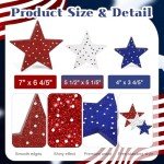 COCHIE 4th of July Decorations Wooden Stars, Patriotic Memorial Day Star Tiered Tray Decor Set of 3, Fourth of July Red White Blue Decoration for Home Office Table Shelf (Glitter Polka Dots)