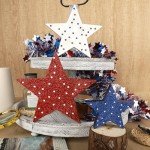 COCHIE 4th of July Decorations Wooden Stars, Patriotic Memorial Day Star Tiered Tray Decor Set of 3, Fourth of July Red White Blue Decoration for Home Office Table Shelf (Glitter Polka Dots)