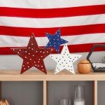 COCHIE 4th of July Decorations Wooden Stars, Patriotic Memorial Day Star Tiered Tray Decor Set of 3, Fourth of July Red White Blue Decoration for Home Office Table Shelf (Glitter Polka Dots)