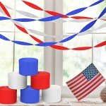 Sherr 24 Rolls Crepe Paper Streamers Hanging Party Decoration Holiday Streamers for Arty Decorations, Birthday Decorations, Wedding Decorations (Red, White, Blue,1.8 Inch x 98 Feet)
