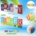 4th of July Decorations Wooden Table Sign Summer Decorations, Patriotic Independence Day Memorial Day Decorations Reversible Double-sided Different Theme Farmhouse Tabletop Centerpiece Decor