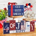 4th of July Decorations Wooden Table Sign Summer Decorations, Patriotic Independence Day Memorial Day Decorations Reversible Double-sided Different Theme Farmhouse Tabletop Centerpiece Decor