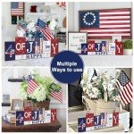 4th of July Decorations Wooden Table Sign Summer Decorations, Patriotic Independence Day Memorial Day Decorations Reversible Double-sided Different Theme Farmhouse Tabletop Centerpiece Decor