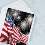 Patriotic Fireworks Note Cards - Set of 10, 4 1/4" by 5 1/2" with envelopes, American Flag design by ©Susan Winget
