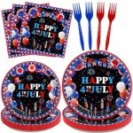 Kepeel 96 Pcs 4th of July Patriotic Party Plates, Independence Day Party Decorations Supplies Fourth of July American Flag Memorial Veterans Day Tableware Disposable Dinnerware Set, Serves 24