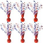 FUBININA 6 Pack 4th of July Table Centerpiece Decoration Metallic Foil Spray Star Burst Patriotic Decoration Independence Day Labor Day Veteran Day Memorial Day Party Supplies, Red White and Blue