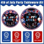 Kepeel 96 Pcs 4th of July Patriotic Party Plates, Independence Day Party Decorations Supplies Fourth of July American Flag Memorial Veterans Day Tableware Disposable Dinnerware Set, Serves 24