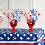 FUBININA 6 Pack 4th of July Table Centerpiece Decoration Metallic Foil Spray Star Burst Patriotic Decoration Independence Day Labor Day Veteran Day Memorial Day Party Supplies, Red White and Blue