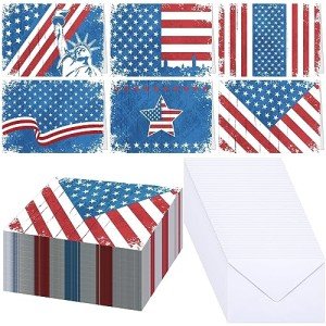 Outus 30 Sets Patriotic Blank Greeting Cards Kits Bulk 4th of July American Flag Note Cards with White Envelopes and Stickers for USA Veterans Military Independence Day Party Essentials