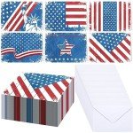Outus 30 Sets Patriotic Blank Greeting Cards Kits Bulk 4th of July American Flag Note Cards with White Envelopes and Stickers for USA Veterans Military Independence Day Party Essentials