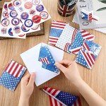 Outus 30 Sets Patriotic Blank Greeting Cards Kits Bulk 4th of July American Flag Note Cards with White Envelopes and Stickers for USA Veterans Military Independence Day Party Essentials