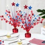 Qunclay 18 Pcs 4th of July Decorations Metallic Patriotic Decorations Blue Red White Star Centerpieces for Tables Independence Day Celebration Supplies Decor for Memorial Day