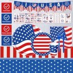 108PCS 4th of July Party Supplies American Flag Tableware Set Forth of July Patriotic Party Decorations Patriotic Paper Plates and Napkins Tablecloth Memorial Independence Day Dinnerware for 16 Guests