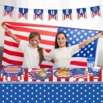 108PCS 4th of July Party Supplies American Flag Tableware Set Forth of July Patriotic Party Decorations Patriotic Paper Plates and Napkins Tablecloth Memorial Independence Day Dinnerware for 16 Guests