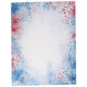 American Fireworks Stationery Paper - 60 Sheets - Great for Patrotic Holidays, Party Invitations, Celebrations, Letterhead, Flyers