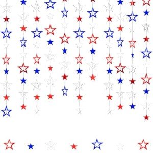 Patriotic Star Streamers Banner Garland for 4th of July BBQ Memorial Day Veterans Day Party Independence Day Celebration Labor Day Holiday Decorations Red White Blue 1 Strand 157.5In