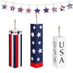 DWEARTY 3 Pcs Fourth of July Decorations for Home and 10 Pcs Independence Day Tree Decoration - Patriotic Centerpieces for Table - Red White Blue Tiered Tray Decoration - Memorial Day Decor