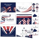 Decorably 24 Pack 6x4in Patriotic Note Cards with Envelopes & Stickers, 6 Patriotic Designs Thank You Veterans Cards with Printed Message Inside