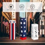 DWEARTY 3 Pcs Fourth of July Decorations for Home and 10 Pcs Independence Day Tree Decoration - Patriotic Centerpieces for Table - Red White Blue Tiered Tray Decoration - Memorial Day Decor