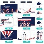 Decorably 24 Pack 6x4in Patriotic Note Cards with Envelopes & Stickers, 6 Patriotic Designs Thank You Veterans Cards with Printed Message Inside