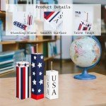 DWEARTY 3 Pcs Fourth of July Decorations for Home and 10 Pcs Independence Day Tree Decoration - Patriotic Centerpieces for Table - Red White Blue Tiered Tray Decoration - Memorial Day Decor