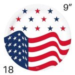 Oojami 4th of July Party Set for 18 Guests – Includes USA Flag Plates, Cups, Napkins, Table Cover & Banner – Patriotic Red White Blue Decorations – Independence Day BBQ Supplies