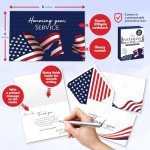 Decorably 24 Pack 6x4in Patriotic Note Cards with Envelopes & Stickers, 6 Patriotic Designs Thank You Veterans Cards with Printed Message Inside
