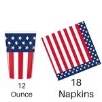 Oojami 4th of July Party Set for 18 Guests – Includes USA Flag Plates, Cups, Napkins, Table Cover & Banner – Patriotic Red White Blue Decorations – Independence Day BBQ Supplies