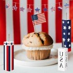 DWEARTY 3 Pcs Fourth of July Decorations for Home and 10 Pcs Independence Day Tree Decoration - Patriotic Centerpieces for Table - Red White Blue Tiered Tray Decoration - Memorial Day Decor