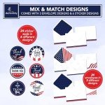 Decorably 24 Pack 6x4in Patriotic Note Cards with Envelopes & Stickers, 6 Patriotic Designs Thank You Veterans Cards with Printed Message Inside