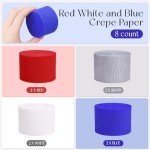 Red White and Blue Decorations, 8 Rolls Streamers Party Decorations Crepe Paper Streamers for 4th of July Decorations, Patriotic Decorations, Memorial Day Decorations, Birthday Party Decor