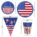 4th of July American Flag Party Tableware Set - Patriotic Disposable Plates for Dessert Cake, Napkins, Cups, Tablecloth, Banner for Kids' Party Plates Veterans Day Election Day Independence Day